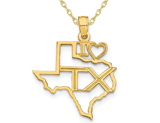 14K Yellow Gold Solid Texas State Charm Pendant Necklace with Chain