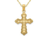 14K Yellow Gold Scalloped Cross Charm Pendant Necklace with Chain 