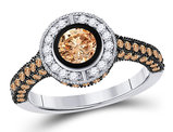 1.75 Carat (ctw) Champagne and White Diamond Engagement Ring in 14K White Gold