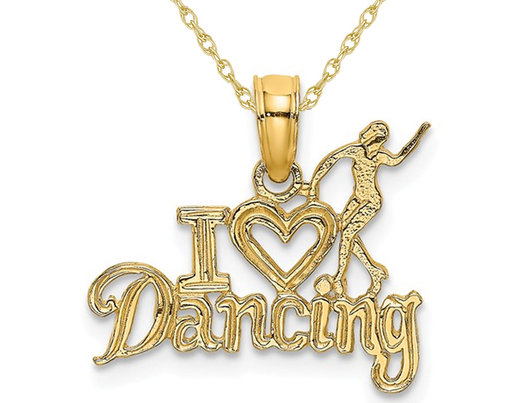 14K Yellow Gold I Heart Dancing Charm Pendant Necklace with Chain
