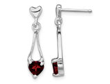 1/5 Carat (ctw) Garnet Heart Drop Dangle Earrings in Sterling Silver