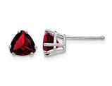 14K White Gold Trillion Cut Solitaire Stud Garnet Earrings 1.80 Carat (ctw)