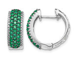 1.35 Carat (ctw) Natural Green Emerald Hoop Earrings in 14K White Gold with Diamonds 1/4 Carat (ctw)