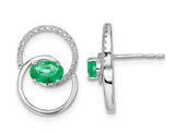 4/5 Carat (ctw) Natural Emerald Button Earrings in 14K White Gold with Diamonds