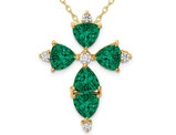 2.20 Carat (ctw) Lab-Created Emerald Cross Pendant Necklace 14K Yellow Gold with Lab Created Diamonds