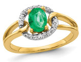 2/3 Carat (ctw) Natural Emerald Ring in 14K Yellow Gold with Diamonds 1/9 Carat (ctw)