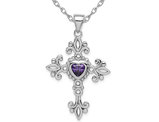 2/5 Carat (ctw) Amethyst Cross Pendant Necklace in Sterling Silver with Chain