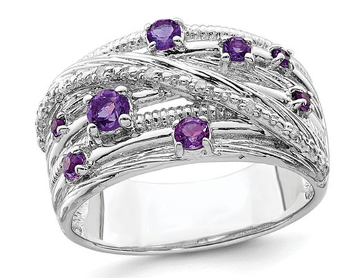 Purple Amethyst Ring Band 2/5 Carat (ctw) in Sterling Silver