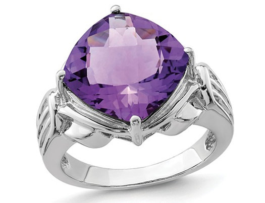 6.50 Carat (ctw) Natural Cushion-Cut Amethyst Ring in Sterling Silver