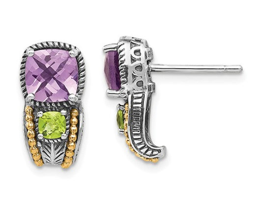 2.00 Carat (ctw) Natural Amethyst and Peridot Post Earrings in Sterling Silver