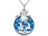 Sterling Silver Santa With Reindeer Charm Pendant Necklace with Chain