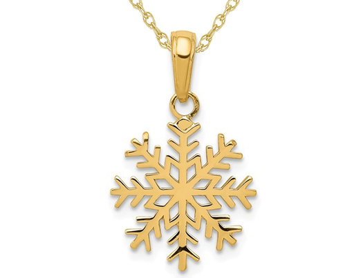 14K Yellow Gold Snowflake Charm Pendant Necklace with Chain