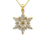 14K Yellow and White Gold Snowflake Charm Pendant Necklace with Chain