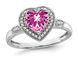 1.48 Carat (ctw) Lab-Created Pink Sapphire Heart Ring in 14K White Gold with Diamonds