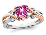 1.12 Carat (ctw) Lab-Created Pink Sapphire Heart Ring in 14K White and Yellow Gold with Diamonds