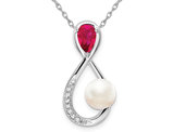 1/2 Carat (ctw) Ruby and Pearl Drop Pendant Necklace in 14K White Gold with Chain