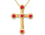 3/10 Carat (ctw) Natural Ruby Cross Pendant Necklace in 14K Yellow Gold with Chain