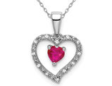 1/6 Carat (ctw) Natural Ruby Heart Pendant Necklace in 14K White Gold with Chain and Accend Diamonds