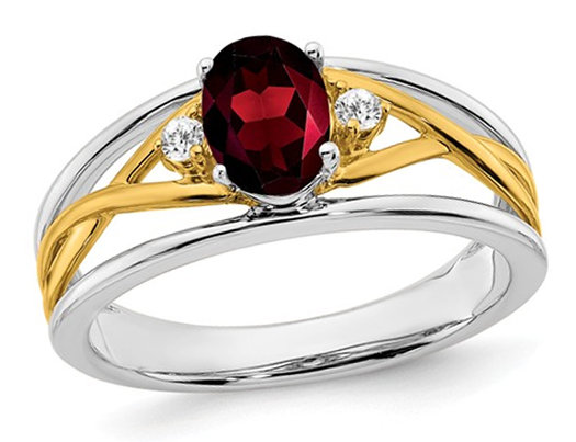 4/5 Carat (ctw) Garnet Ring in 14K White and Yellow Gold  with Accent Diamonds