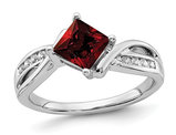 14K White Gold Princess-Cut Garnet Ring 1.00 Carats (ctw) with Diamonds