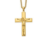 Men's Chisel Yellow Plated Stainless Steel Crucifix Necklace with Chain