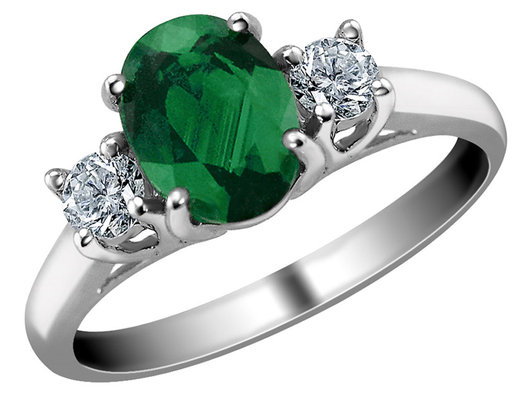 Emerald Ring with Diamonds 3/4 Carat (ctw) in 14K White Gold
