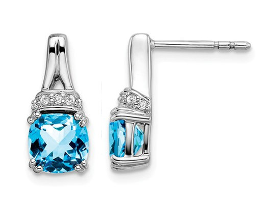 2.50 Carat (ctw) Natural Blue Topaz Earrings in 14K White Gold with Accent Diamonds