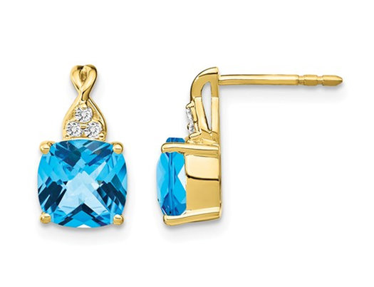 3.35 Carat (ctw) Natural Blue Topaz Earrings in 14K Yellow Gold with Accent Diamonds