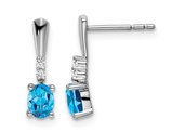 7/10 Carat (ctw) Natural Blue Topaz Earrings in 14K White Gold with Accent Diamonds