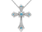 1/12 Carat (ctw) Swiss Blue Topaz Cross Pendant Necklace in 14K White Gold 