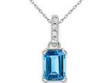 1.30 Carat (ctw) Blue Topaz Pendant Necklace in 10K White Gold With Chain and Accent Diamonds
