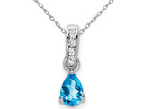 1/2 Carat (ctw) Blue Topaz Drop Pendant Necklace in 10K White Gold With Chain and Accent Diamonds