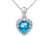 1.40 Carat (ctw) Blue Topaz Heart Pendant Necklace in Sterling Silver with Chain and Accent Diamonds