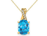 7/10 Carat (ctw) Blue Topaz Drop Pendant Necklace in 10K Yellow Gold With Chain and Accent Diamonds