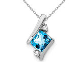 7/10 Carat (ctw) Blue Topaz Pendant Necklace in 10K White Gold With Chain
