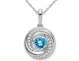 1/3 Carat (ctw) Blue Topaz Pendant Necklace in 14K White Gold with Chain and Accent Diamonds