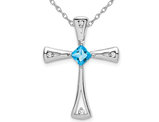 3/10 Carat (ctw) Swiss Blue Topaz Cross Pendant Necklace in 14K White Gold 