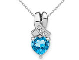 1.00 Carat (ctw) Blue Topaz Heart Pendant Necklace in Sterling Silver with Chain