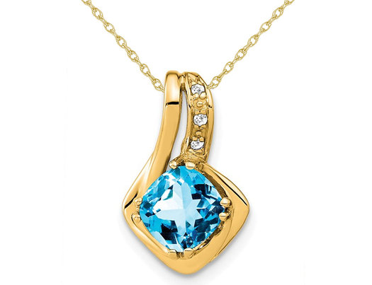 1.65 Carat (ctw) Blue Topaz Pendant Necklace in 14K Yellow Gold With Chain
