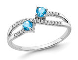 2/5 Carat (ctw) Two-Stone Blue Topaz Ring in 14K White Gold with Accent Diamonds