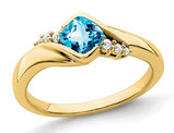 7/10 Carat (ctw) Natural Blue Topaz Ring in 10K Yellow Gold with Diamonds