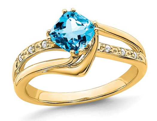 1.20 Carat (ctw) Natural Blue Topaz Ring in 14K Yellow Gold