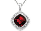 4.25 Carat (ctw) Large Natural Garnet Dangling Pendant Necklace in Sterling Silver with Chain