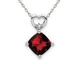 1.65 Carat (ctw) Cushion-Cut Garnet Heart Pendant Necklace in 14K White Gold with Chain