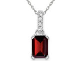 1.25 Carat (ctw) Emerald Cut Garnet Pendant Necklace in 10K White Gold with Chain