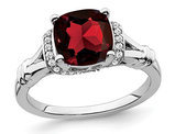 1.90 Carat (ctw) Natural Cushion Cut Garnet Ring in 14K White Gold with Diamonds