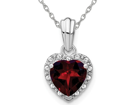 Natural Red Garnet 1.15 Carat (ctw) Heart Pendant Necklace in Sterling Silver and Chain