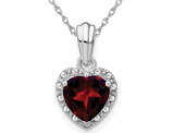 Natural Red Garnet 1.15 Carat (ctw) Heart Pendant Necklace in Sterling Silver and Chain