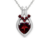Natural Red Garnet 2.15 Carat (ctw) Heart Pendant Necklace in 14K White Gold with Chain