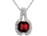 4/5 Carat (ctw) Cushion-Cut Garnet Pendant Necklace in 14K White Gold with Chain